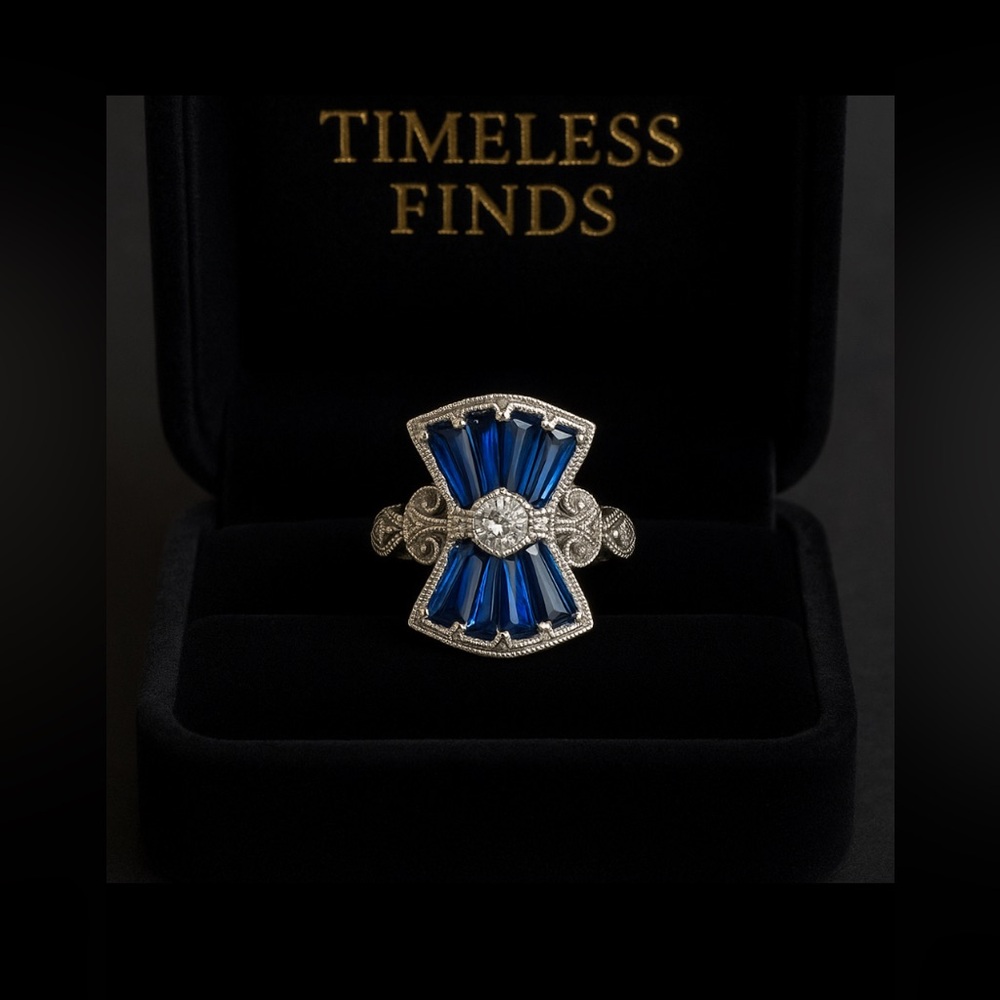 Diamond Sapphire 14K Gold Old Filigree Engagement Ring